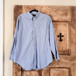 Lauren Ralph Lauren 16 1/2 32/33 Light Blue Striped Button Down Dress Shirt